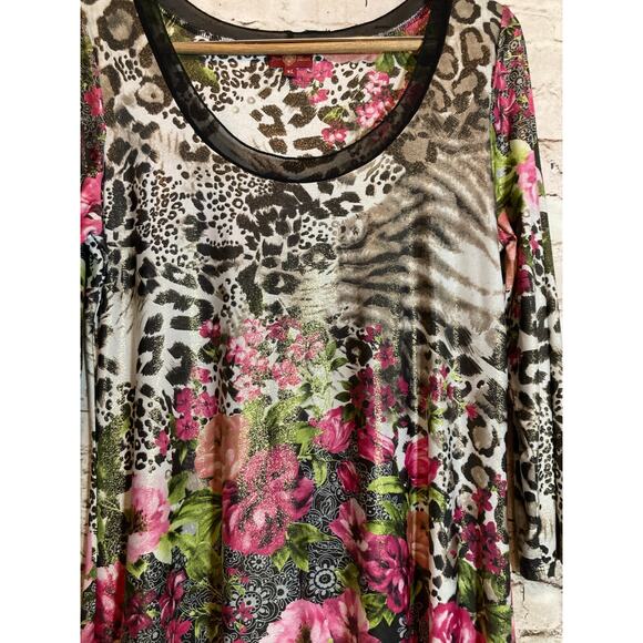 From The Heart Dress Womens XL Artsy Mixed Print Asymmetric Hem Flowy Glitter - Picture 8 of 16